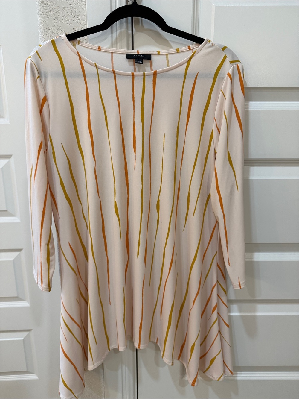 Alfani Cream Blouse with Orange and Mustard Stripe Detail